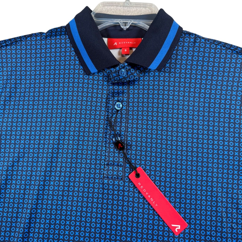 NEW Redvanly Norvins Golf Polo Mens Small Marine Blue Geometric Print